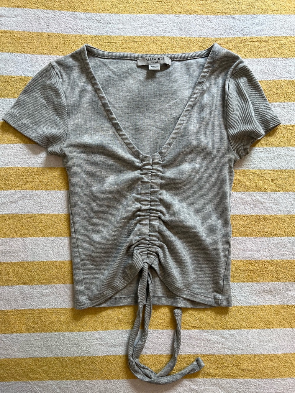 All Saints Light Grey Ribbed Tie-Back Tank Top